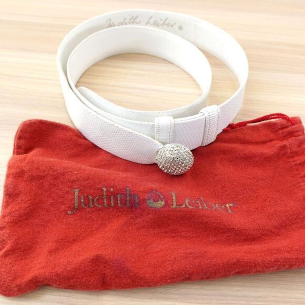 JUDITH LEIBER Belt M VINTAGE Lizard Leather White Swarovski Crystal Adjustable